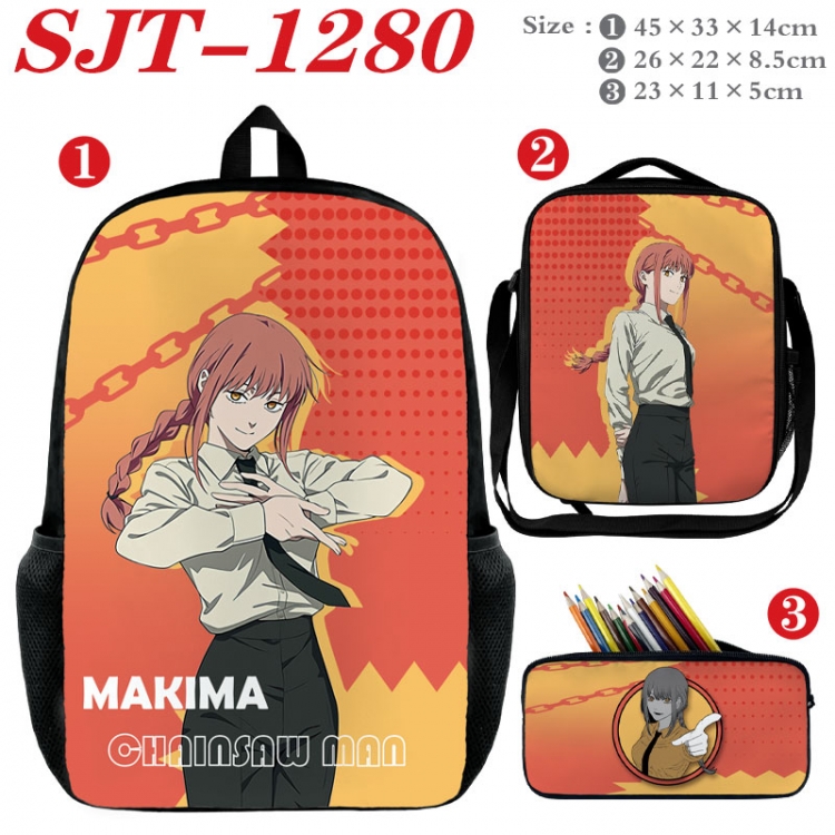 Chainsaw man Anime nylon canvas backpack pencil case crossbody bag three piece set 45x33x14cm  SJT-1280