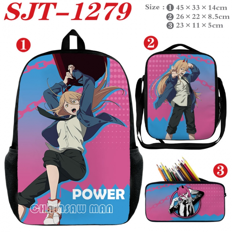 Chainsaw man Anime nylon canvas backpack pencil case crossbody bag three piece set 45x33x14cm  SJT-1279
