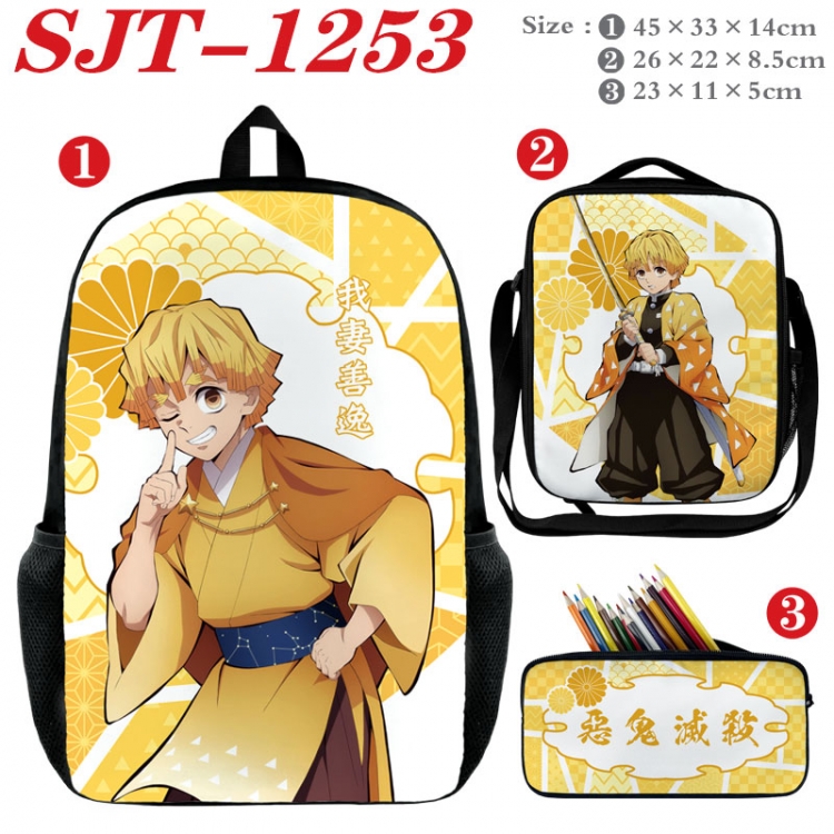 Demon Slayer Kimets Anime nylon canvas backpack pencil case crossbody bag three piece set 45x33x14cm  SJT-1253