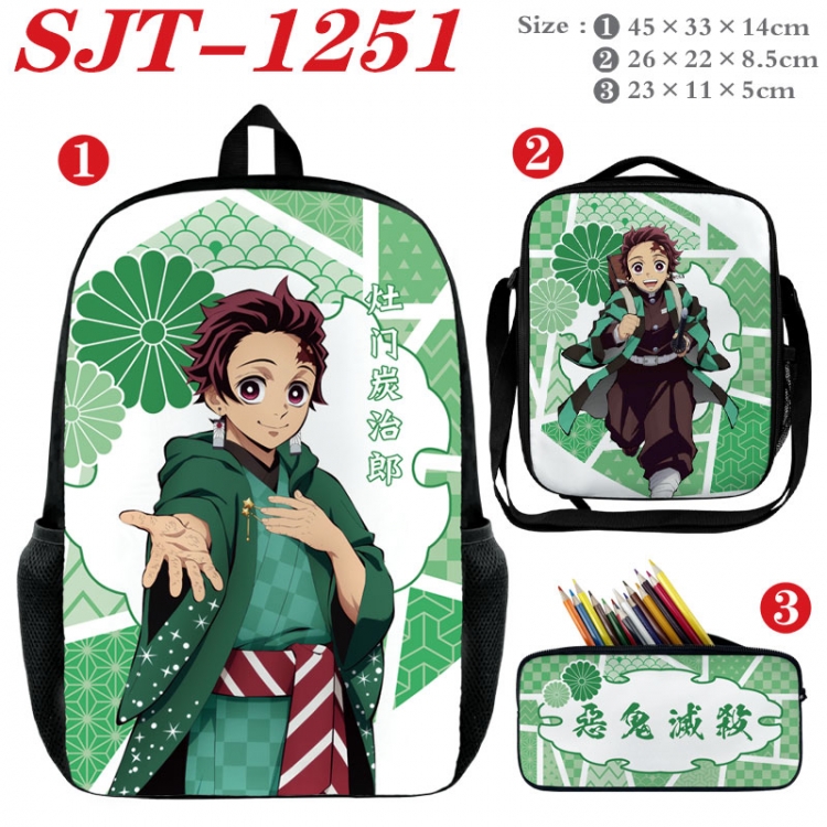 Demon Slayer Kimets Anime nylon canvas backpack pencil case crossbody bag three piece set 45x33x14cm SJT-1251