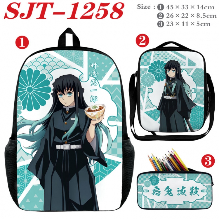 Demon Slayer Kimets Anime nylon canvas backpack pencil case crossbody bag three piece set 45x33x14cm  SJT-1258