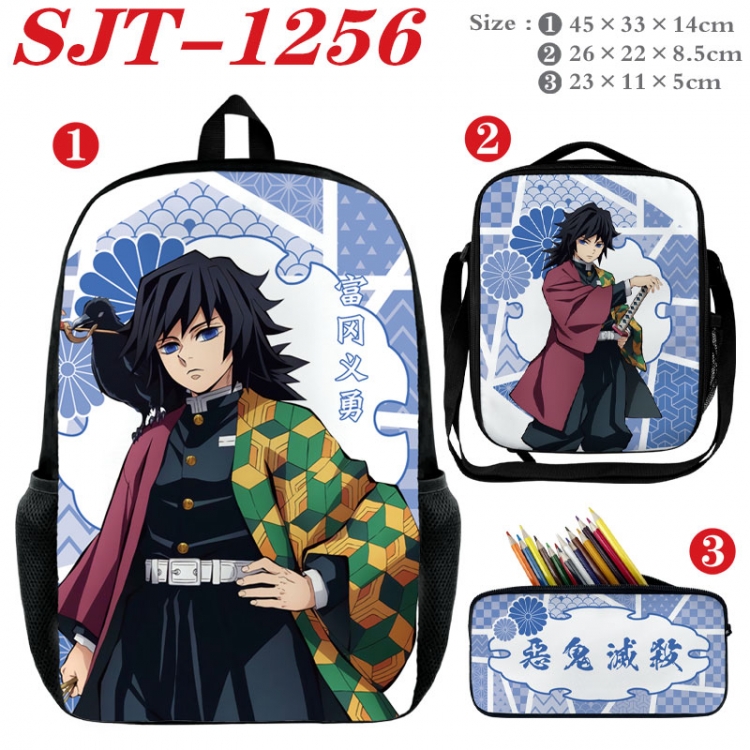Demon Slayer Kimets Anime nylon canvas backpack pencil case crossbody bag three piece set 45x33x14cm  SJT-1256
