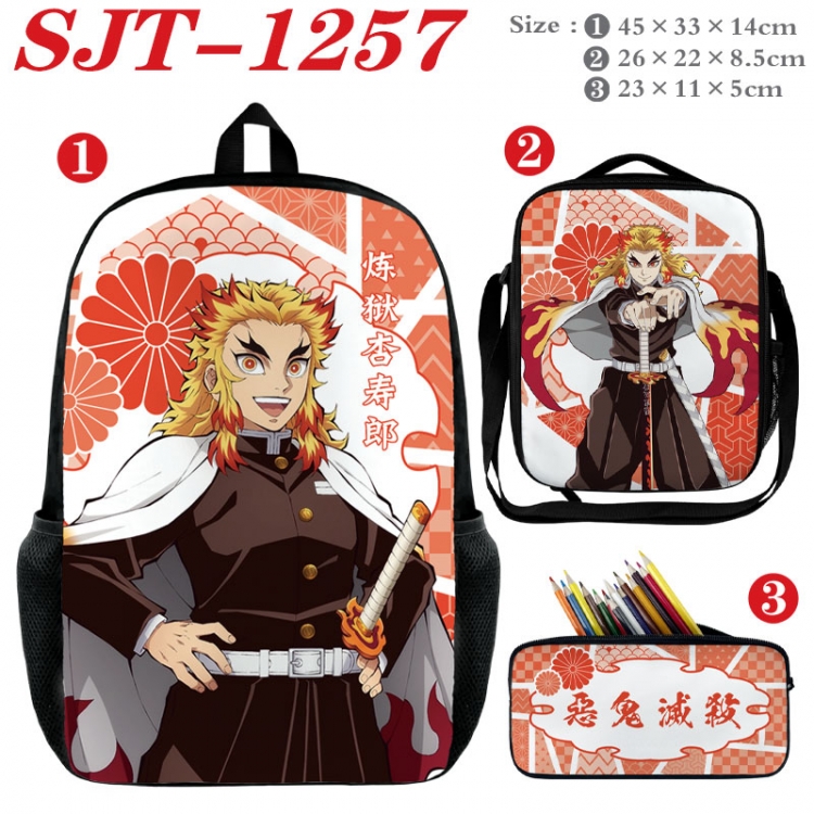 Demon Slayer Kimets Anime nylon canvas backpack pencil case crossbody bag three piece set 45x33x14cm SJT-1257