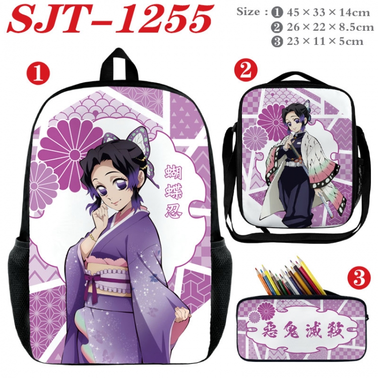 Demon Slayer Kimets Anime nylon canvas backpack pencil case crossbody bag three piece set 45x33x14cm SJT-1255
