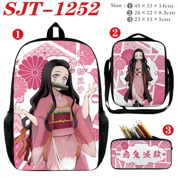 Demon Slayer Kimets Anime nylon canvas backpack pencil case crossbody bag three piece set 45x33x14cm SJT-1252