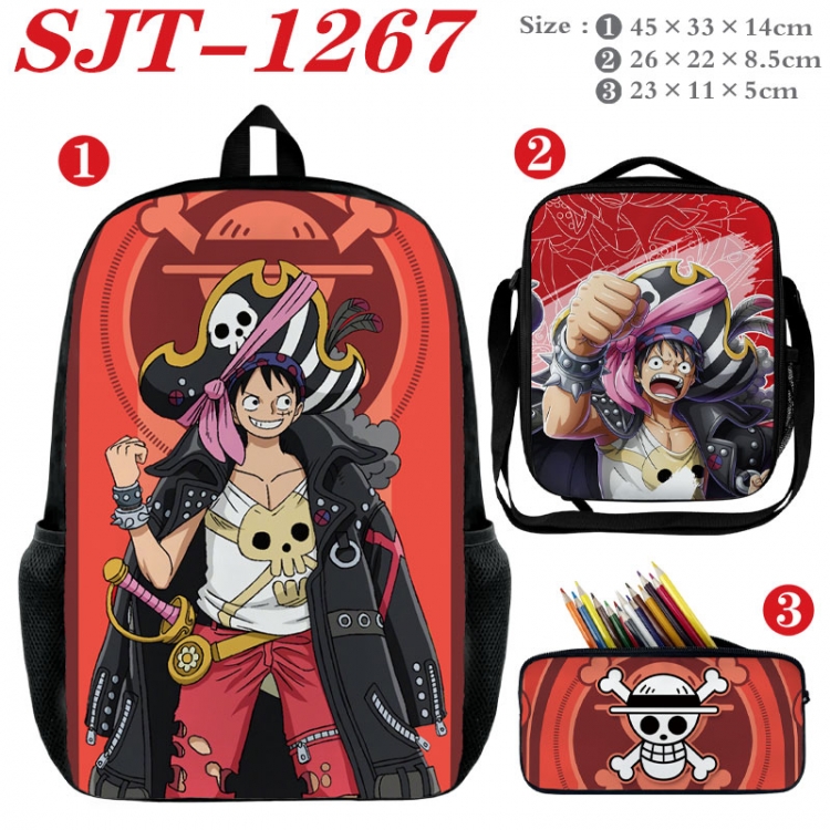 One Piece Anime nylon canvas backpack pencil case crossbody bag three piece set 45x33x14cm SJT-1267