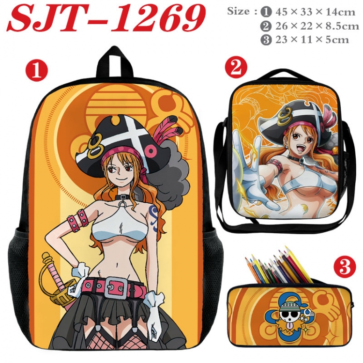 One Piece Anime nylon canvas backpack pencil case crossbody bag three piece set 45x33x14cm SJT-1269