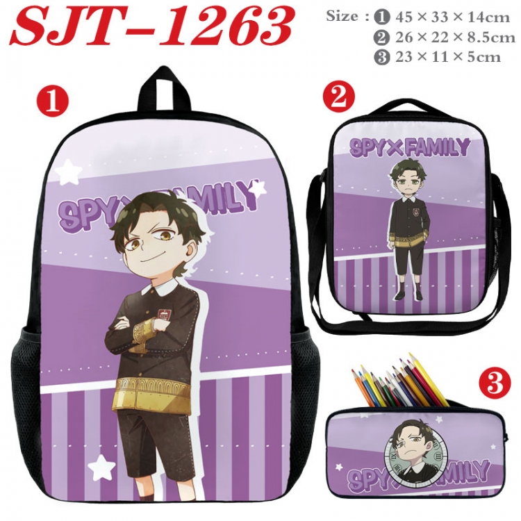 SPY×FAMILY Anime nylon canvas backpack pencil case crossbody bag three piece set 45x33x14cm  SJT-1263