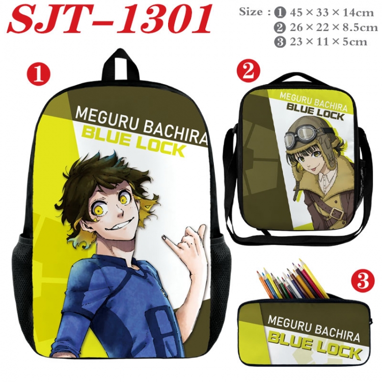 BLUE LOCK Anime nylon canvas backpack pencil case crossbody bag three piece set 45x33x14cm SJT-1301