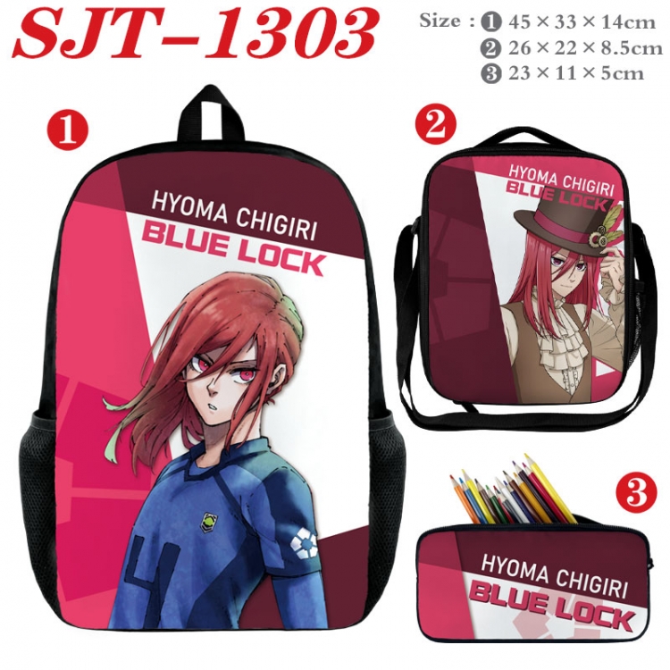 BLUE LOCK Anime nylon canvas backpack pencil case crossbody bag three piece set 45x33x14cm  SJT-1303