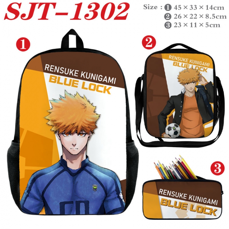 BLUE LOCK Anime nylon canvas backpack pencil case crossbody bag three piece set 45x33x14cm  SJT-1302