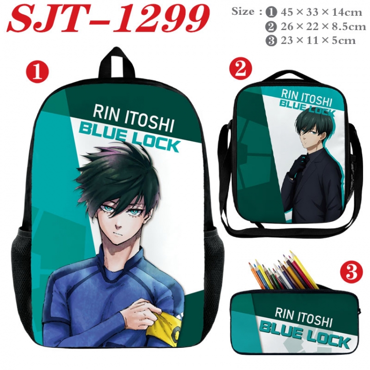BLUE LOCK Anime nylon canvas backpack pencil case crossbody bag three piece set 45x33x14cm SJT-1299
