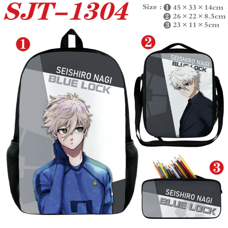 BLUE LOCK Anime nylon canvas backpack pencil case crossbody bag three piece set 45x33x14cm SJT-1304