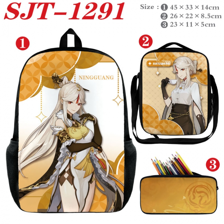 Genshin Impact Anime nylon canvas backpack pencil case crossbody bag three piece set 45x33x14cm  SJT-1291
