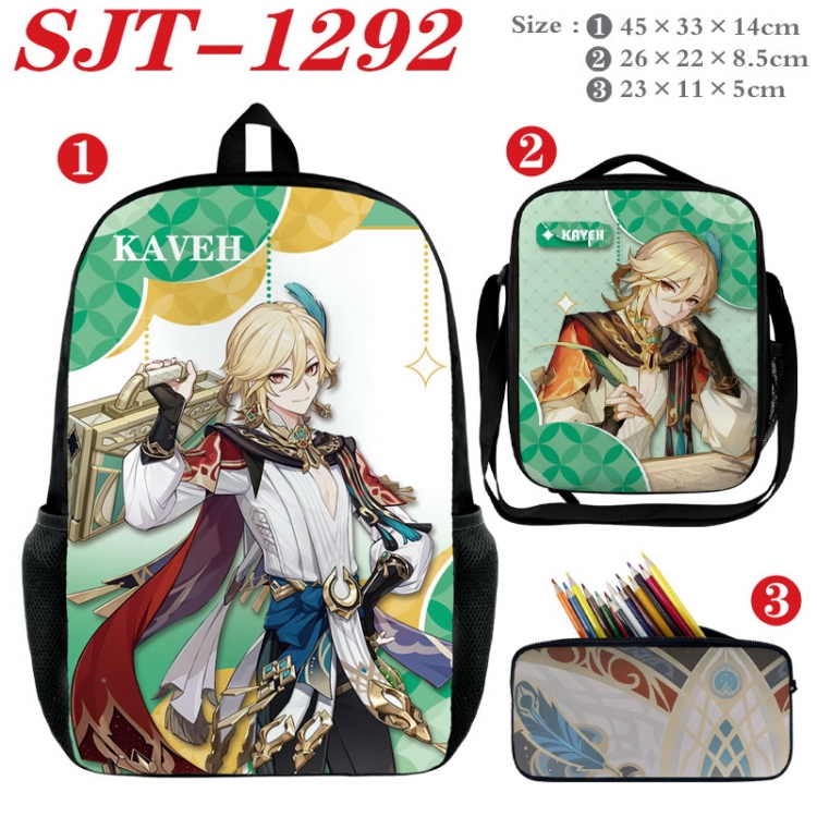 Genshin Impact Anime nylon canvas backpack pencil case crossbody bag three piece set 45x33x14cm  SJT-1292