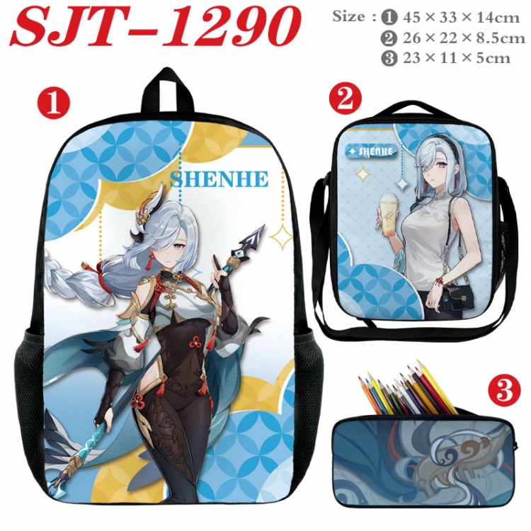 Genshin Impact Anime nylon canvas backpack pencil case crossbody bag three piece set 45x33x14cm SJT-1290