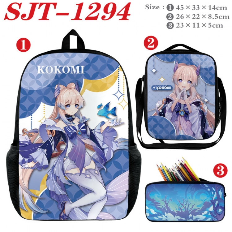 Genshin Impact Anime nylon canvas backpack pencil case crossbody bag three piece set 45x33x14cm SJT-1294
