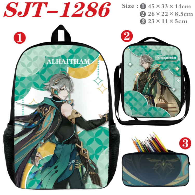 Genshin Impact Anime nylon canvas backpack pencil case crossbody bag three piece set 45x33x14cm SJT-1286