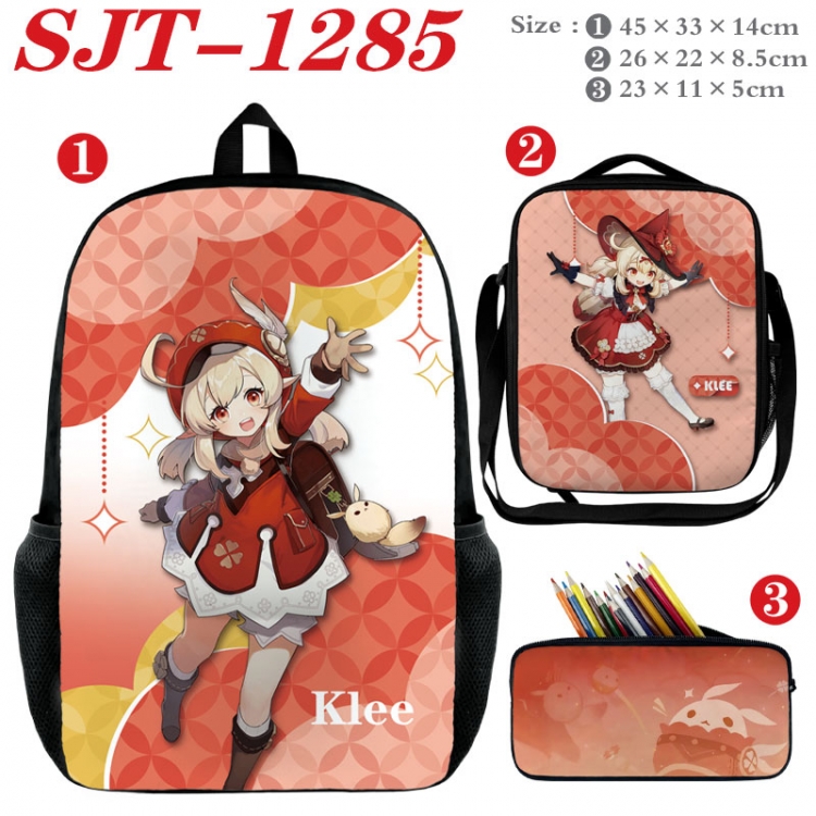 Genshin Impact Anime nylon canvas backpack pencil case crossbody bag three piece set 45x33x14cm  SJT-1285