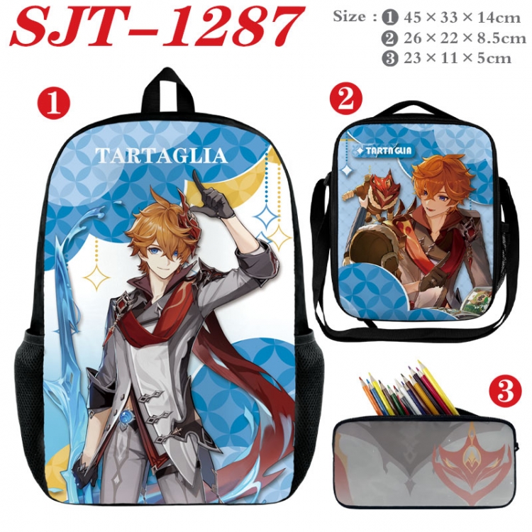 Genshin Impact Anime nylon canvas backpack pencil case crossbody bag three piece set 45x33x14cm SJT-1287