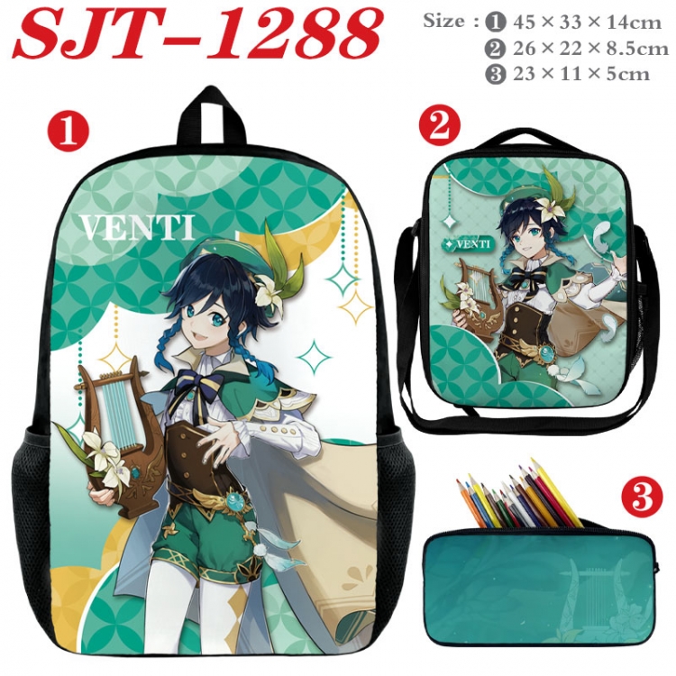 Genshin Impact Anime nylon canvas backpack pencil case crossbody bag three piece set 45x33x14cm  SJT-1288