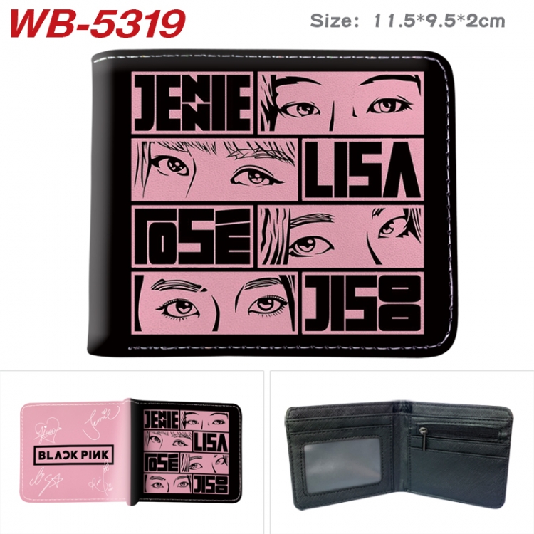 BLACK PINK Animation color PU leather half fold wallet 11.5X9X2CM WB-5319A