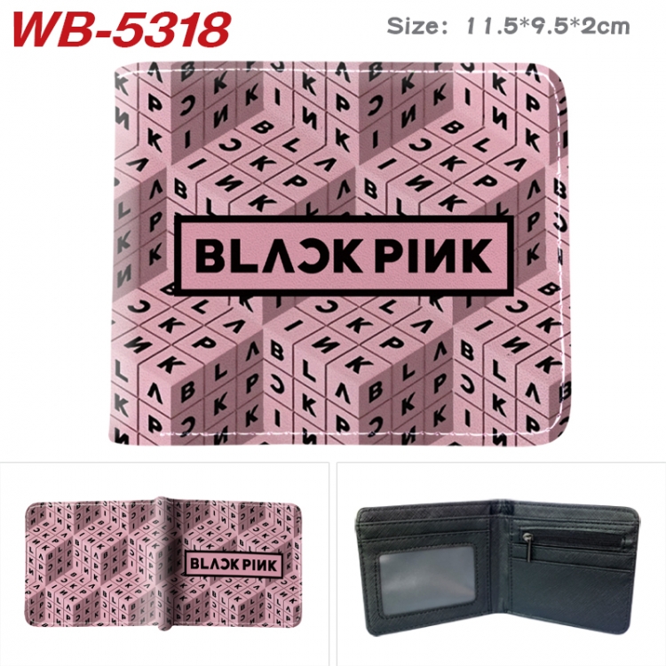 BLACK PINK Animation color PU leather half fold wallet 11.5X9X2CM  WB-5318A