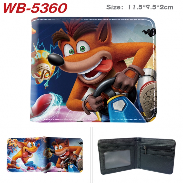 Crash Bandicoot Animation color PU leather half fold wallet 11.5X9X2CM WB-5360A