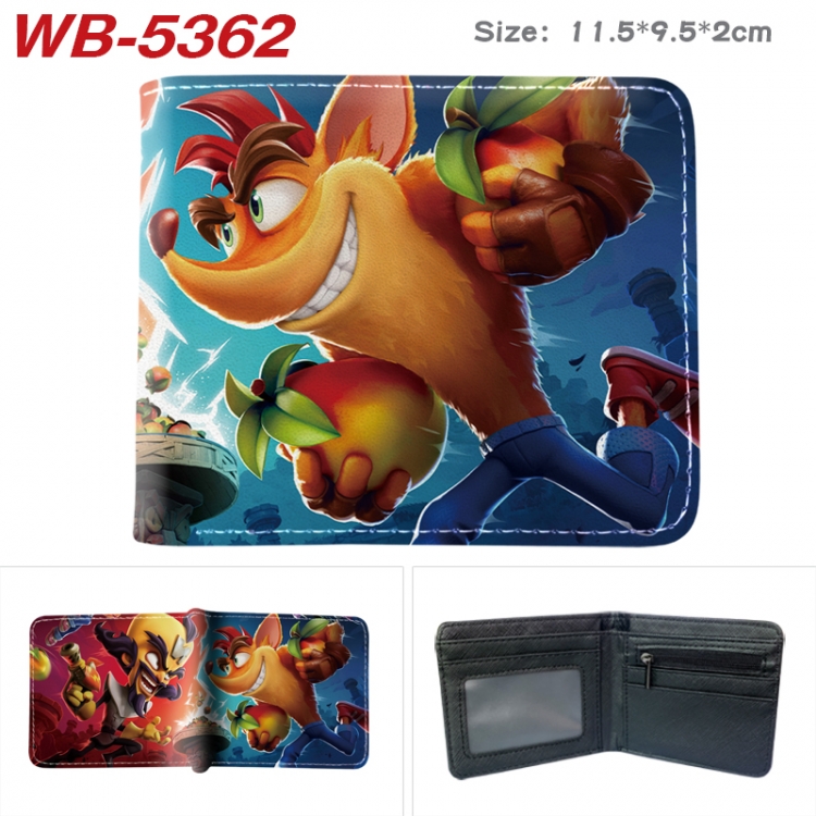 Crash Bandicoot Animation color PU leather half fold wallet 11.5X9X2CM WB-5362A