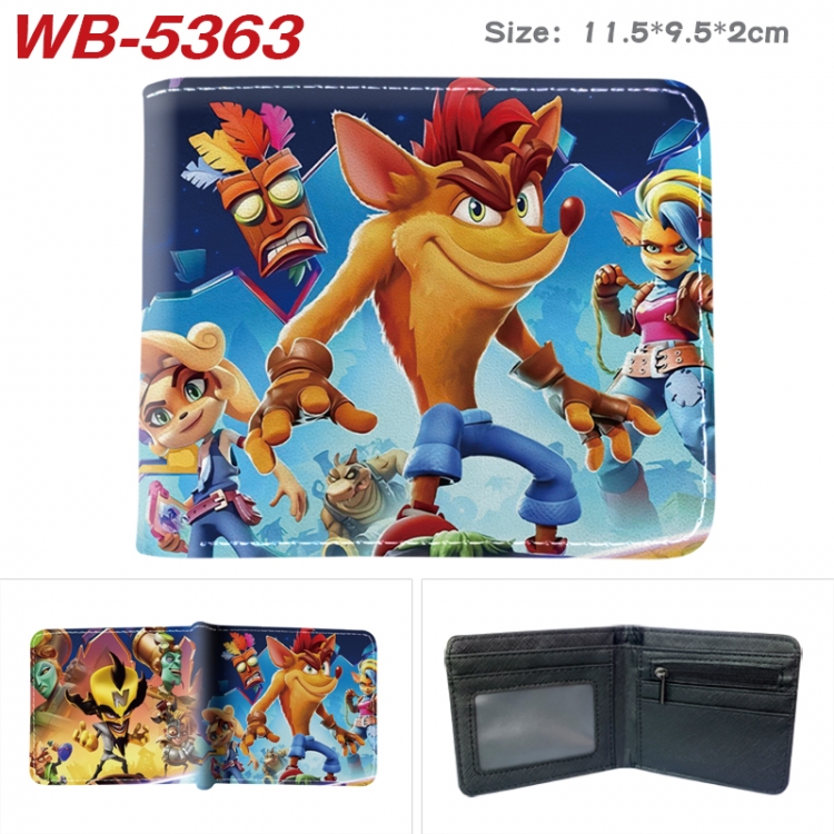 Crash Bandicoot Animation color PU leather half fold wallet 11.5X9X2CM WB-5363A
