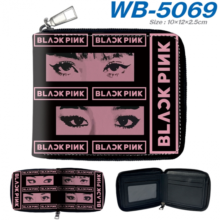 BLACK PINK Anime color short full zip folding wallet 10x12x2.5cm WB-5069A