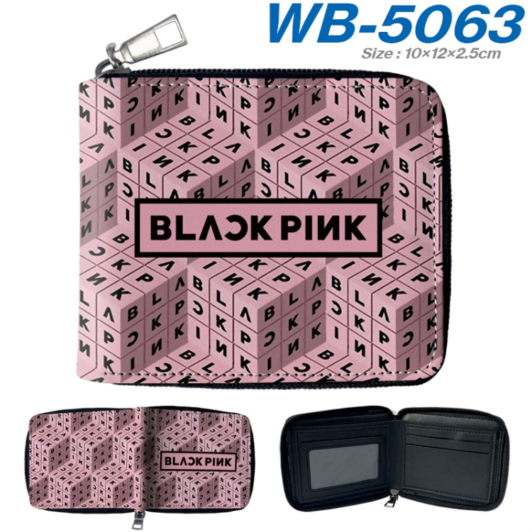 BLACK PINK Anime color short full zip folding wallet 10x12x2.5cm WB-5063A