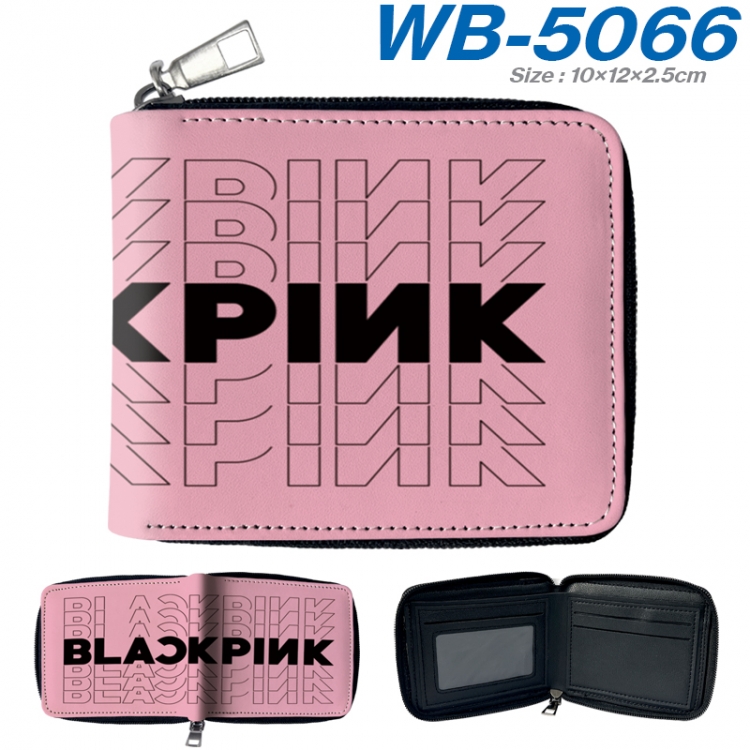 BLACK PINK Anime color short full zip folding wallet 10x12x2.5cm  WB-5066A