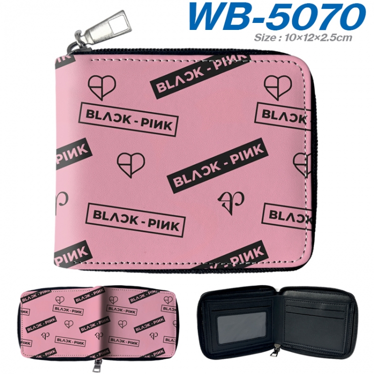 BLACK PINK Anime color short full zip folding wallet 10x12x2.5cm WB-5070A