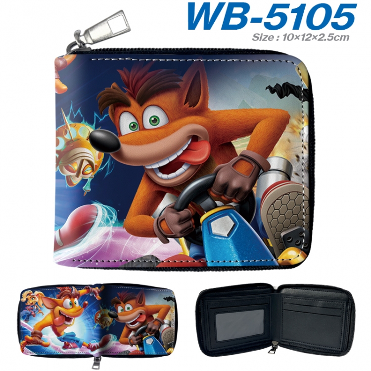 Crash bandicoot Anime color short full zip folding wallet 10x12x2.5cm WB-5105A