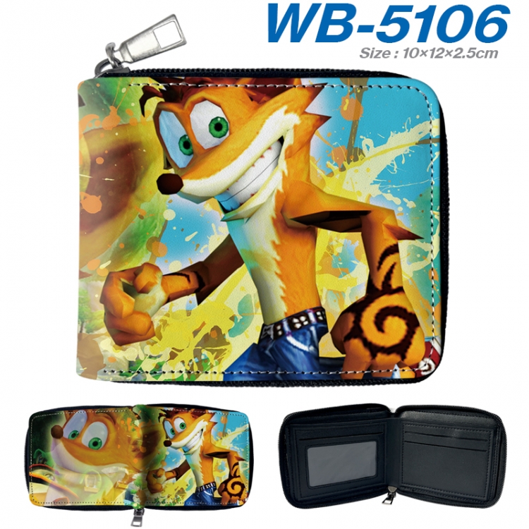 Crash bandicoot Anime color short full zip folding wallet 10x12x2.5cm WB-5106A