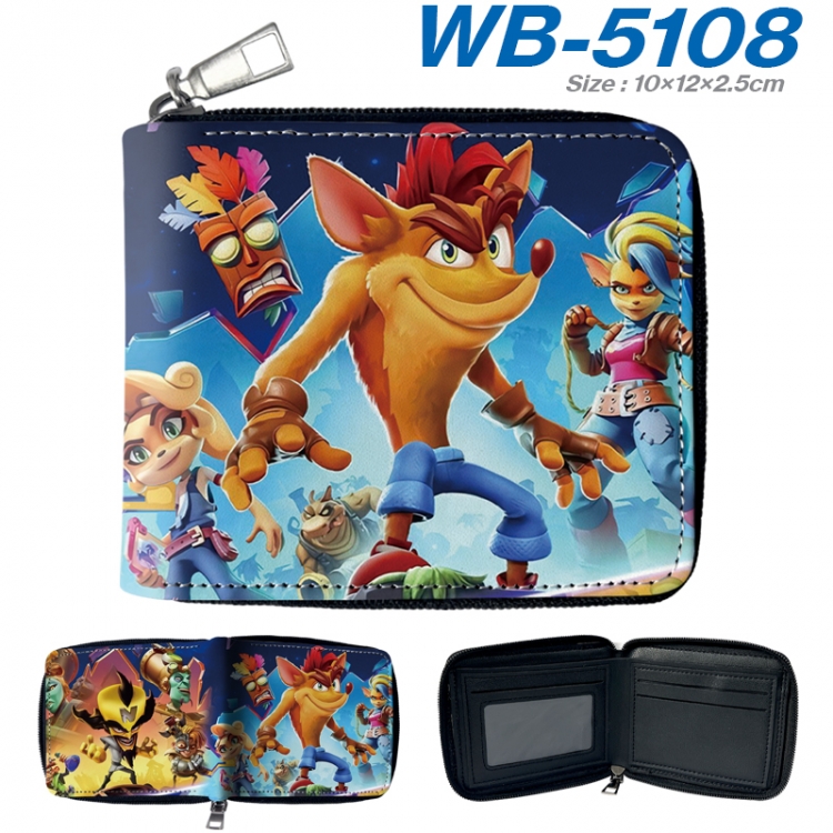 Crash bandicoot Anime color short full zip folding wallet 10x12x2.5cm WB-5108A