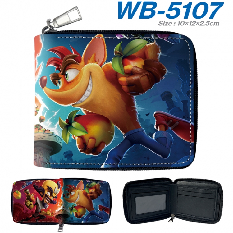 Crash bandicoot Anime color short full zip folding wallet 10x12x2.5cm WB-5107A