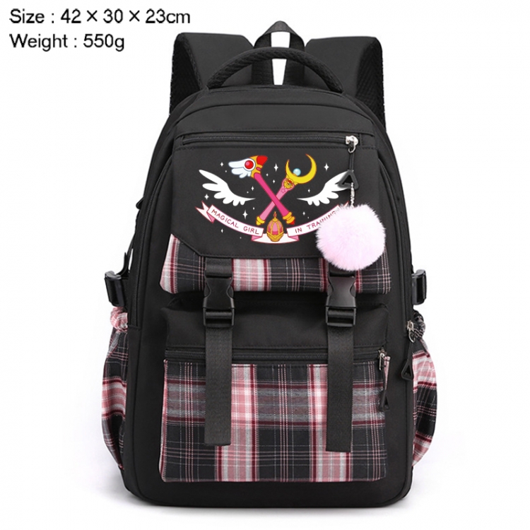 Card Captor Sakura Anime Plaid Backpack Four Color Fashion Backpack 42X30X23cm 550g
