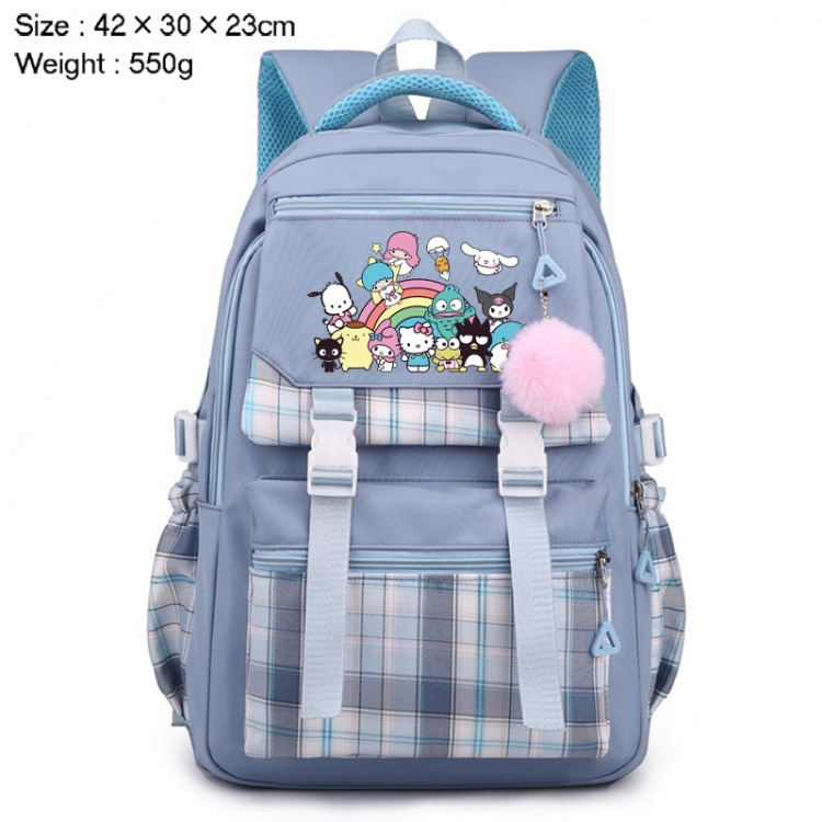 Sanrio Anime Plaid Backpack Four Color Fashion Backpack 42X30X23cm 550g