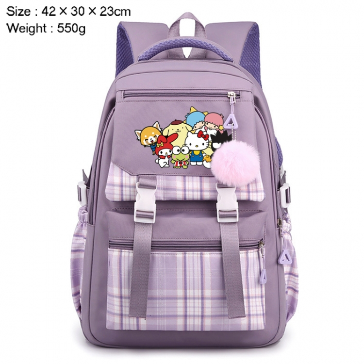 Sanrio Anime Plaid Backpack Four Color Fashion Backpack 42X30X23cm 550g