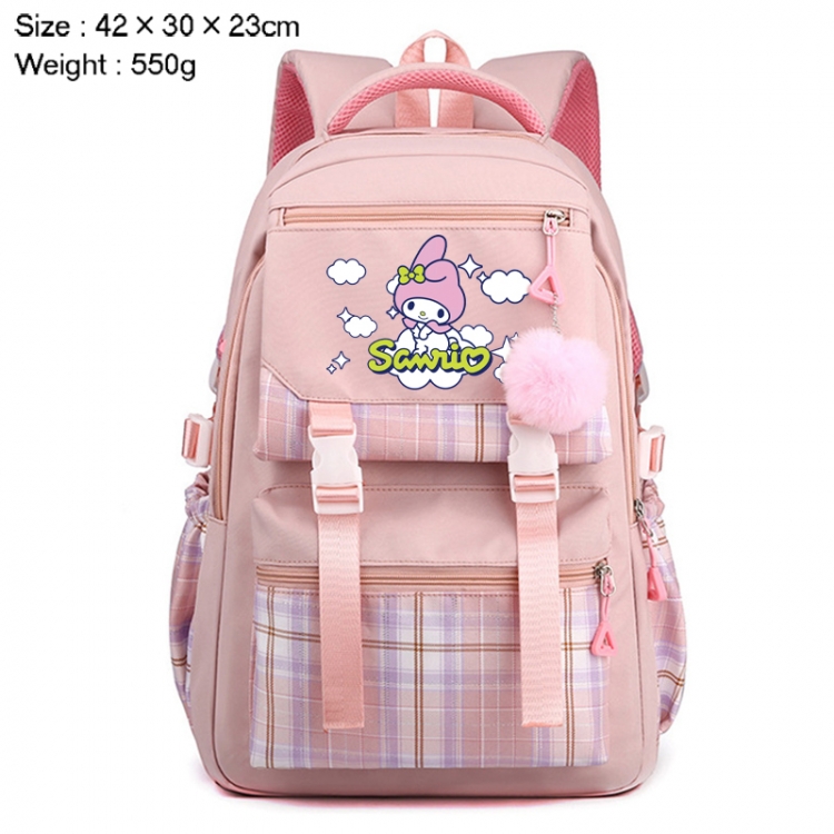 Sanrio Anime Plaid Backpack Four Color Fashion Backpack 42X30X23cm 550g