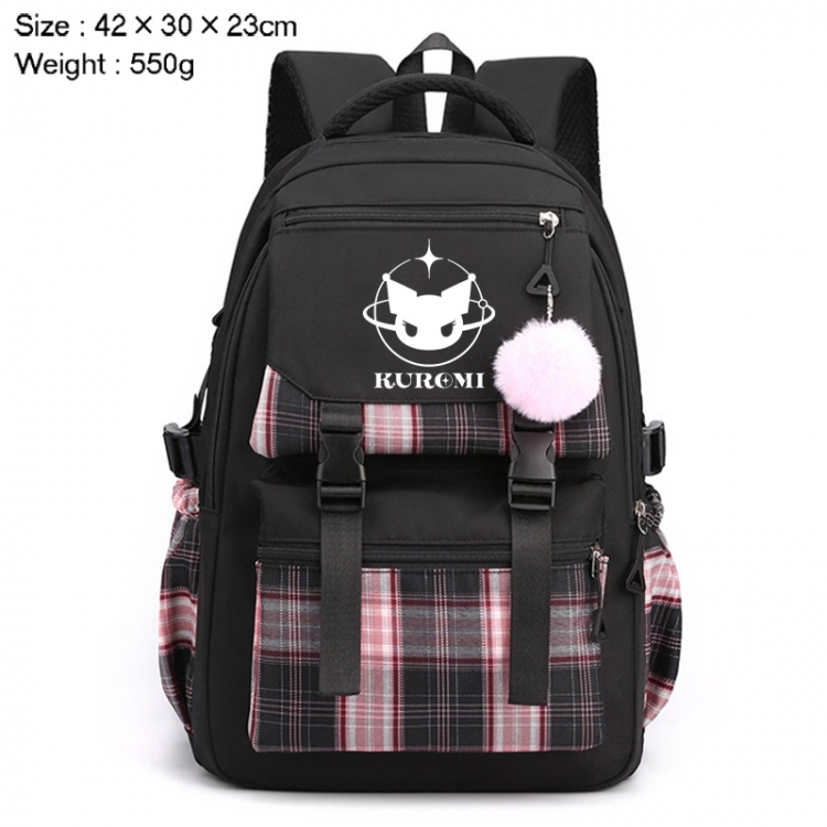 Sanrio Anime Plaid Backpack Four Color Fashion Backpack 42X30X23cm 550g