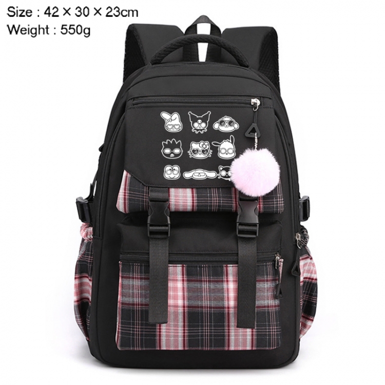 Sanrio Anime Plaid Backpack Four Color Fashion Backpack 42X30X23cm 550g