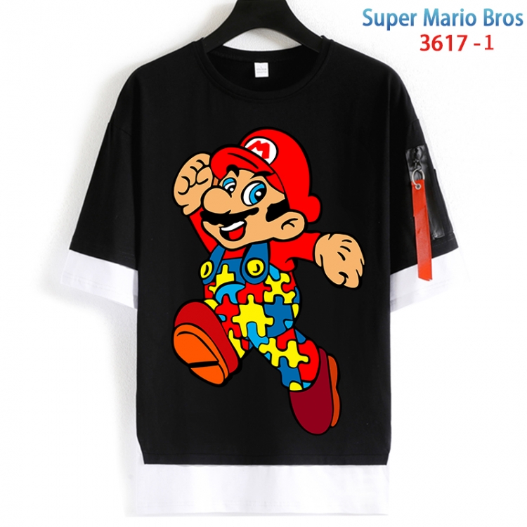 Super Mario Cotton Crew Neck Fake Two-Piece Short Sleeve T-Shirt from S to 4XL  HM-3617-1