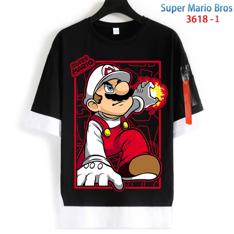 Super Mario Cotton Crew Neck Fake Two-Piece Short Sleeve T-Shirt from S to 4XL HM-3618-1