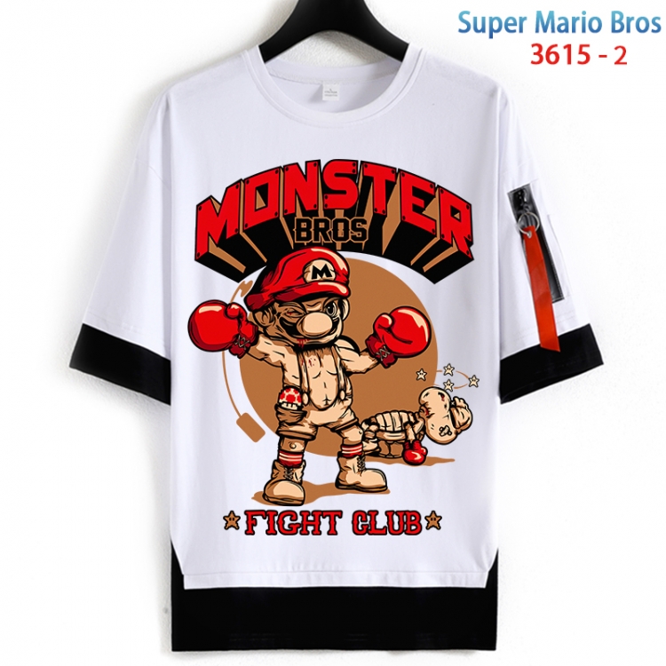 Super Mario Cotton Crew Neck Fake Two-Piece Short Sleeve T-Shirt from S to 4XL HM-3615-2