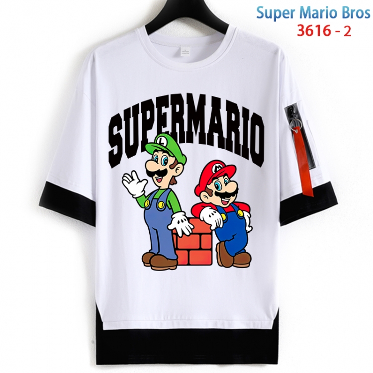 Super Mario Cotton Crew Neck Fake Two-Piece Short Sleeve T-Shirt from S to 4XL  HM-3616-2