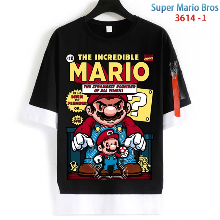 Super Mario Cotton Crew Neck Fake Two-Piece Short Sleeve T-Shirt from S to 4XL HM-3614-1