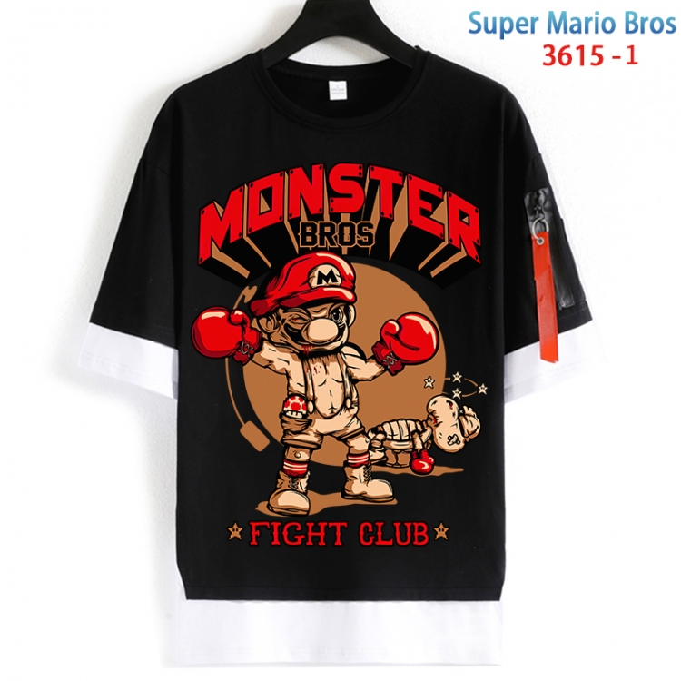 Super Mario Cotton Crew Neck Fake Two-Piece Short Sleeve T-Shirt from S to 4XL HM-3615-1
